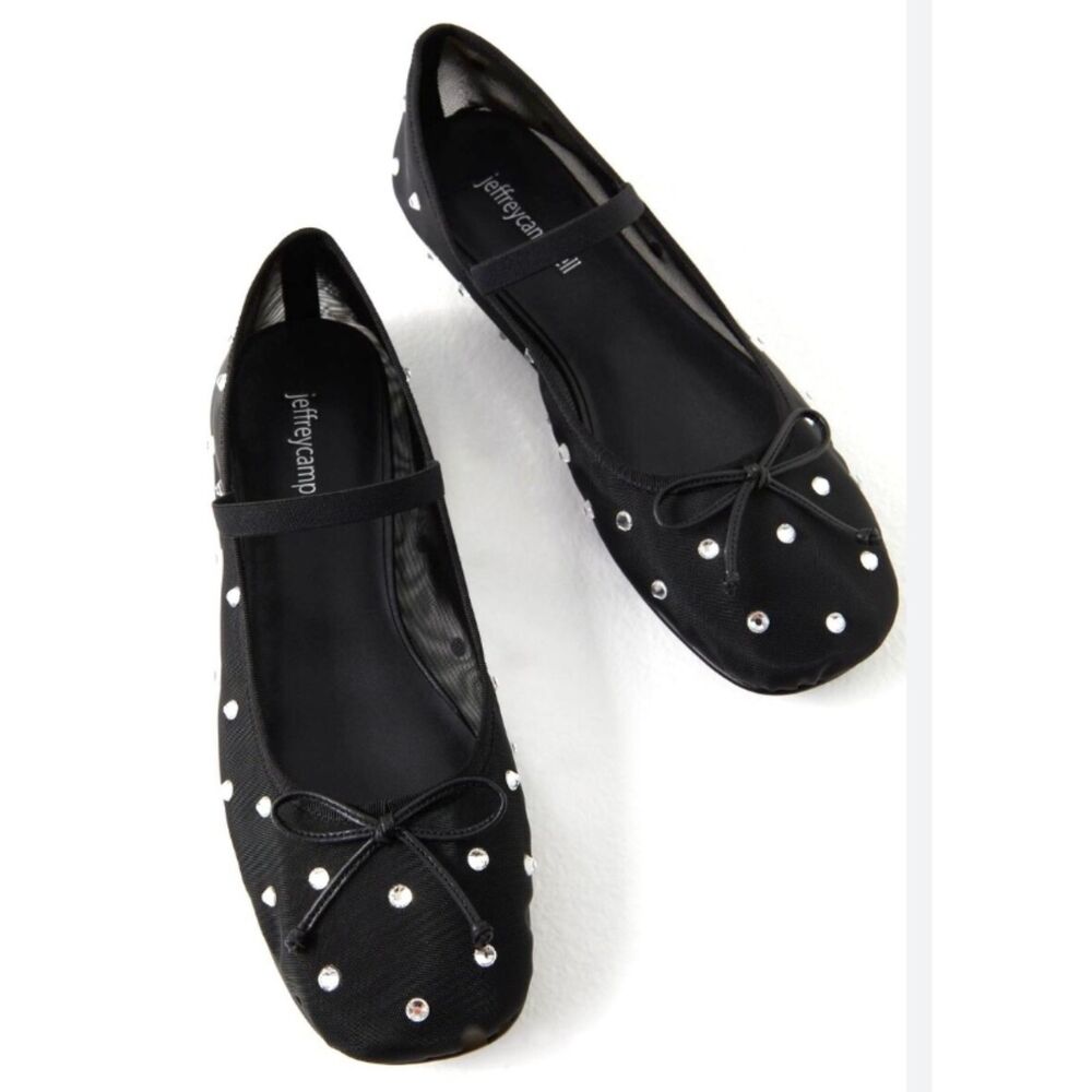 Free People Jeffrey Campbell Shine For You Ballet Flats Mesh Stone Black 8.5 NEW